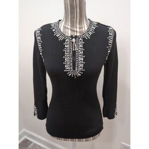 Vtg. The Collective Works Of Berek Black Beaded & Embellished Sweater Medium Y2K